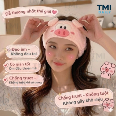 Băng Đô Vải Nỉ TMI Daily Hình Heo Trái Tim – Thấm Nước, Khô Nhanh, Mềm, 57.820₫