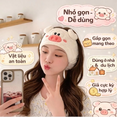 Băng Đô Vải Nỉ TMI Daily Hình Heo Trái Tim – Thấm Nước, Khô Nhanh, Mềm, 57.820₫