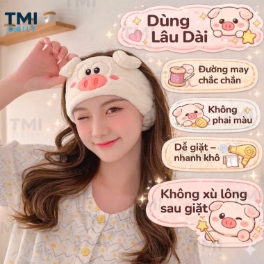 Băng Đô Vải Nỉ TMI Daily Hình Heo Trái Tim – Thấm Nước, Khô Nhanh, Mềm, 57.820₫