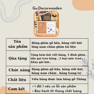 Bảng ghim gỗ bần đa năng, viết bút lông, nam châm, giấy note, treo ảnh, trang trí - Giá chỉ 164.999đ