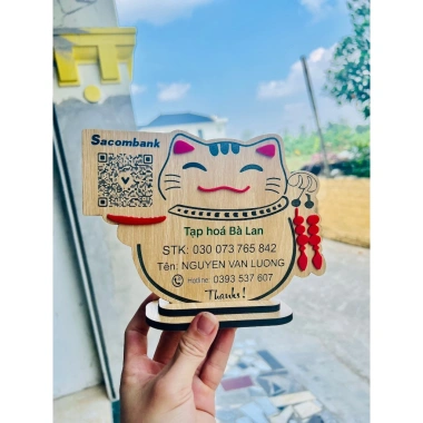 Bảng Gỗ Mèo Thần Tài - Quét Mã QR, Giá Rẻ 50k, Dùng cho Bàn Làm Việc (Giảm từ 62k)