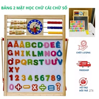Bảng học 2 mặt chữ cái Tiếng Việt, chữ số, phép tính gắn nam châm an toàn - Education Board