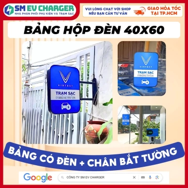 Bảng hộp đèn trạm sạc ô tô điện Vinfast SMEV có chân 40x60cm giá ưu đãi 3.04 triệu