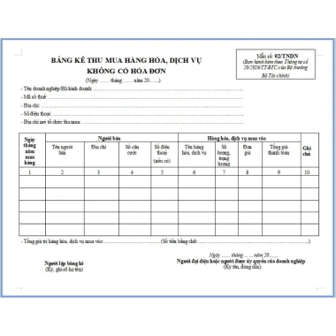 Bảng kê mua vào không có hóa đơn TT78/2.014-BTC hộ kinh doanh - Giá 45.000 VNĐ 3