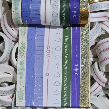 Băng Keo Giấy Washi Vintage Họa Tiết Sao Trăng, Lá Cây, Tim - Dán Bullet Journal, Scrapbook, Quà Tặng, Giá 25.000 VND
