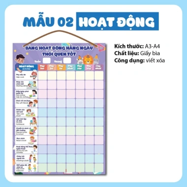 Bảng khen thưởng rèn luyện kỷ luật cho bé A3-A4 ép Plastic, theo dõi thói quen hằng ngày, giảm còn 19.600 VND 7