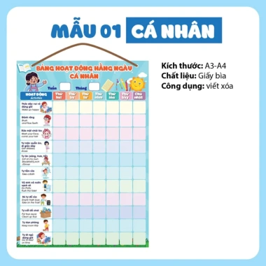 Bảng khen thưởng rèn luyện kỷ luật cho bé A3-A4 ép Plastic, theo dõi thói quen hằng ngày, giảm còn 19.600 VND 8