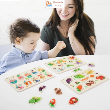 Bảng Núm Gỗ Xếp Hình Bé 2-5 Tuổi - Kích Thích Trí Tuệ, Giá Chỉ 29.000 VNĐ