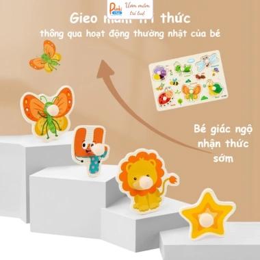 Bảng Núm Gỗ Xếp Hình Bé 2-5 Tuổi - Kích Thích Trí Tuệ, Giá Chỉ 29.000 VNĐ