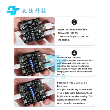 Bảng phát hiện cáp Type-C DT3, kiểm tra cáp Micro USB, ngắn mạch, bật tắt - Công cụ chẩn đoán iOS Android 8