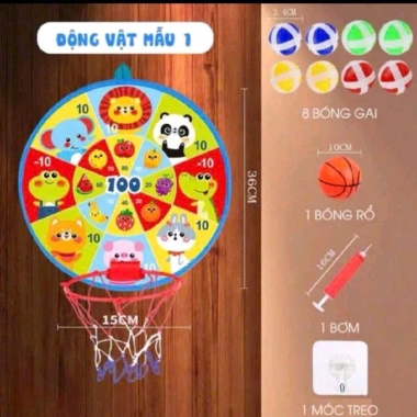Bảng phi tiêu bóng dính 2 trong 1 kèm bóng rổ cho bé - Giá chỉ 105.000 VNĐ