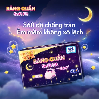 Băng Quần Soft Fit 12 + 4 miếng - Chống tràn 360°, thấm thoáng như quần lót, size M‑L, giá 159k