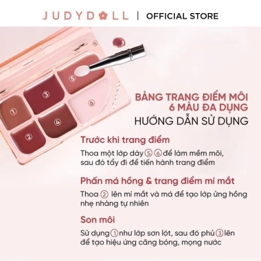 Bảng Son Môi 6 Ô JUDYDOLL - Son bóng, kem mịn, dưỡng môi 9g, giá chỉ 375.000₫