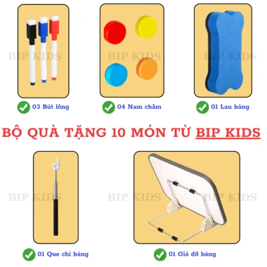Bảng từ cầm tay BIP KIDS 2 mặt, từ tính, kèm giá đỡ, tặng 10 phụ kiện - Giá ưu đãi 129k 2