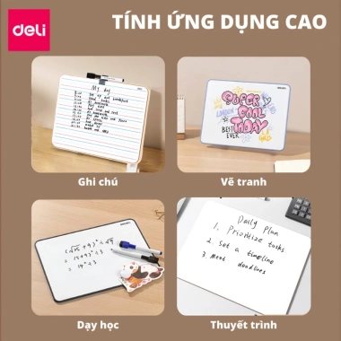 Bảng Từ Kẻ Trắng Mini Deli 2 Mặt - Nhỏ Gọn, Dễ Dùng, Tặng Bút Lông & Đầu Xóa, Giá 80.000đ