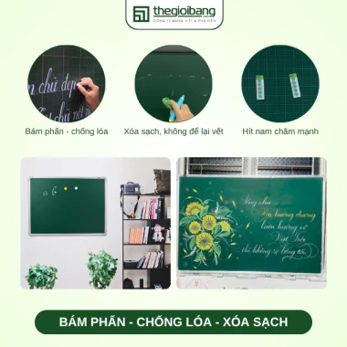 Bảng từ xanh Easyboard Tân Hà ô ly tiểu học 2x2 - 40x60/60x80/60x100/80x120 cm, viết phấn, tặng phụ kiện