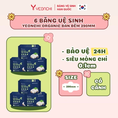 Băng vệ sinh ban đêm Yeonchi Organic 6 tấm 29cm siêu mỏng cánh rộng 160mm từ Hàn Quốc An tâm giấc ngủ 8 Băng vệ sinh ban đêm Yeonchi Organic 6 tấm 29cm siêu mỏng cánh rộng 160mm từ Hàn Quốc An tâm giấc ngủ 8