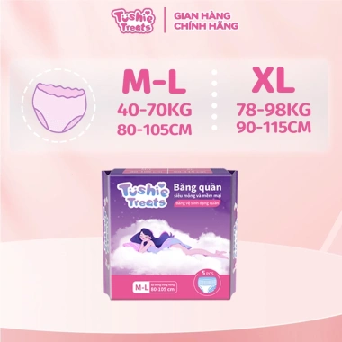 Băng vệ sinh dạng quần TUSHIE TREATS – Đủ size M/L (40‑70kg) & XL/2XL (78‑98kg), giá ưu đãi 28.500đ 8 Băng vệ sinh dạng quần TUSHIE TREATS – Đủ size M/L (40‑70kg) & XL/2XL (78‑98kg), giá ưu đãi 28.500đ 8