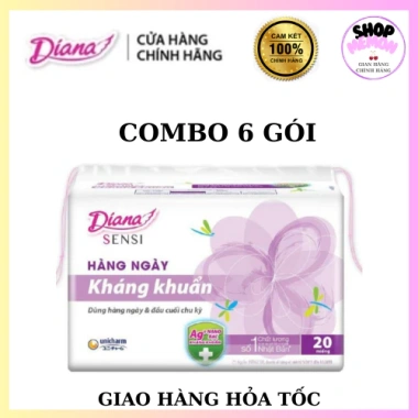 Băng vệ sinh Diana 6 gói hàng ngày kháng khuẩn 20 miếng - Giá ưu đãi 110.000đ