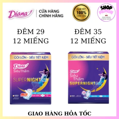 Băng vệ sinh DIANA Ban đêm 12M 29-35cm - Siêu thấm, thoáng mát, chỉ 52.000₫