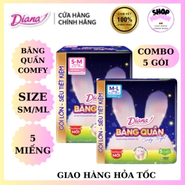 Băng vệ sinh Diana Comfy Night 5 gói (5 miếng) size SM-ML giá ưu đãi 342.000₫