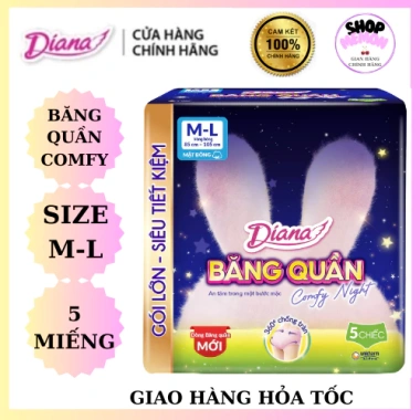 Băng vệ sinh Diana Comfy Night 5 gói (5 miếng) size SM-ML giá ưu đãi 342.000₫ 3 Băng vệ sinh Diana Comfy Night 5 gói (5 miếng) size SM-ML giá ưu đãi 342.000₫ 3
