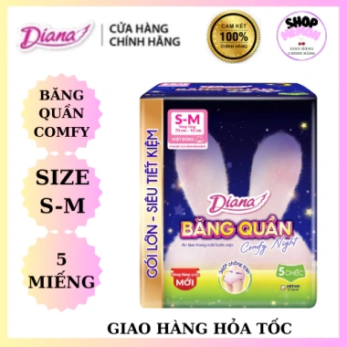 Băng vệ sinh Diana Comfy Night size SM 5 miếng – Thoải mái, bảo vệ ban đêm, giá chỉ 72.000₫