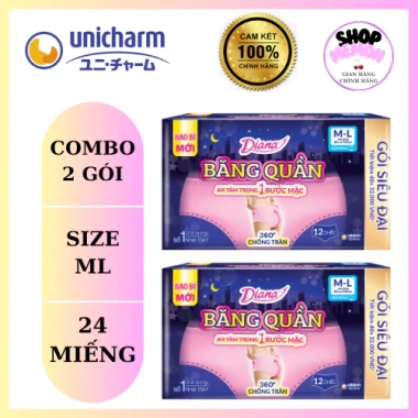 Băng vệ sinh Diana Quần size ML 12 miếng - 2 gói - Giá ưu đãi 369.000 VND 2