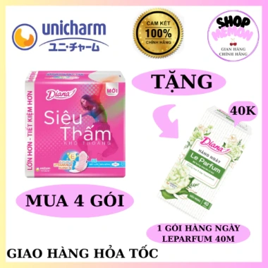 Băng vệ sinh Diana Siêu Thấm Siêu Mỏng Cánh 4 gói 20 miếng - Giá ưu đãi 194k