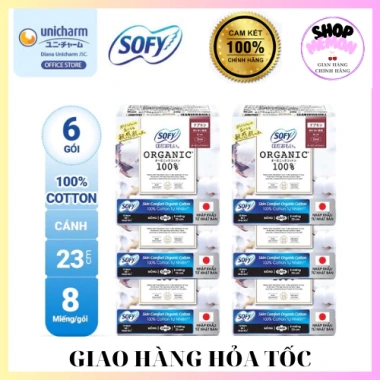 Băng vệ sinh Sofy Organic siêu mỏng có cánh 23cm 100% Cotton - Gói 6 (8 miếng) giá ưu đãi 249.000đ