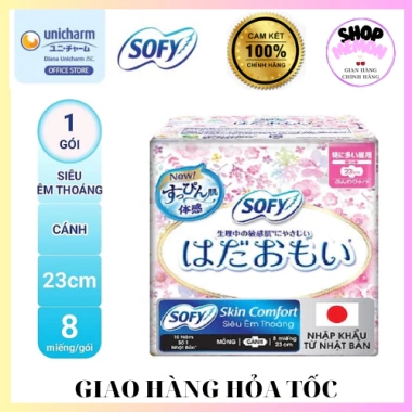 Băng vệ sinh SOFY Skin Comfort cánh 23cm gói 8 miếng, giá ưu đãi 39.000 VND