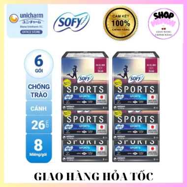Băng vệ sinh SOFY SPORT 6 gói 26cm chống trào - Giá ưu đãi 248.000₫ Băng vệ sinh SOFY SPORT 6 gói 26cm chống trào - Giá ưu đãi 248.000₫