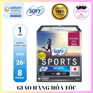 Băng vệ sinh SOFY SPORTS 26cm gói 8 miếng - Siêu thấm, thoáng mát, giá ưu đãi 46.000đ Băng vệ sinh SOFY SPORTS 26cm gói 8 miếng - Siêu thấm, thoáng mát, giá ưu đãi 46.000đ