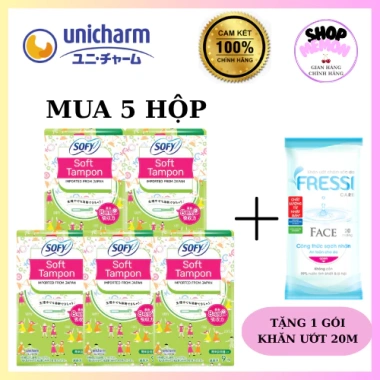 Băng vệ sinh SOFY TAMPON 9 ống - 5 hộp, siêu thấm, bảo vệ 24h, giảm giá 20% chỉ 251.369₫