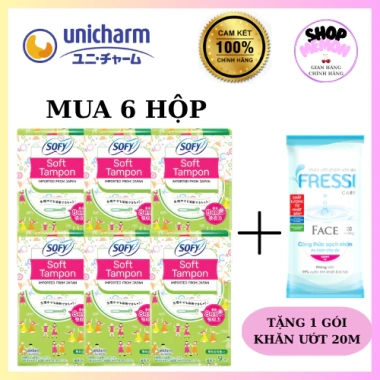 Băng vệ sinh SOFY TAMPON hộp 9 ống - Combo 6 hộp, thấm hút nhanh, giá 294.624 VND