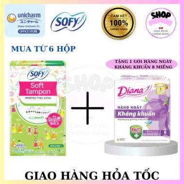 Băng vệ sinh SOFY TAMPON hộp 9 ống - Combo 6 hộp, thấm hút nhanh, giá 294.624 VND