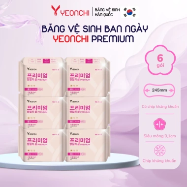 Băng vệ sinh Yeonchi Premium 245mm không cánh ban ngày - Siêu khô thoáng, mỏng nhẹ 1cm, 6 gói - 95.000₫