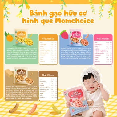 Bánh ăn dặm hữu cơ Mom’s Choice cho bé 6 tháng từ gạo Hàn Quốc, mềm tan, không chất bảo quản - 56k 5