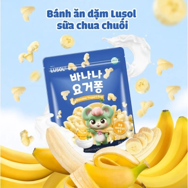 Bánh ăn dặm Lusol sữa chua chuối 12 tháng, vị thơm, không chiên dầu, dễ tan, giá 65.000đ 2 Bánh ăn dặm Lusol sữa chua chuối 12 tháng, vị thơm, không chiên dầu, dễ tan, giá 65.000đ 2