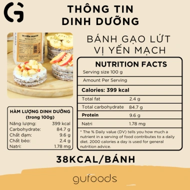 Bánh ăn kiêng gạo lứt GUfoods vị Yến mạch không chiên dầu không đường cho Gym 170g/300g/510g 43.900 VND