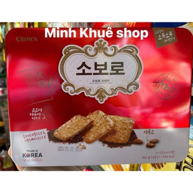 Bánh Crown Soboro Cracker hộp thiếc 360g – Ngon giòn, hàng Tết mới, 235.000₫