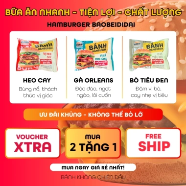 Bánh Hamburger Ăn Liền BAOBEIDIDAI Vị Gà Orleans, Bò Tiêu Đen, Heo Cay, Không Chiên Dầu - Kim Thịnh Food