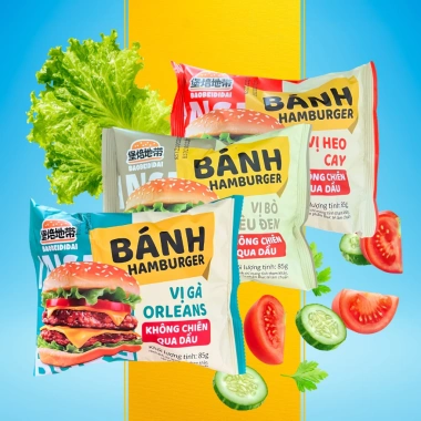 Bánh Hamburger BAOBEIDIDAI Vị Gà Orleans, Bò Tiêu Đen, Heo Cay - Không Chiên Dầu, Giá Sỉ Có Quà 102k - Kim Thịnh Food