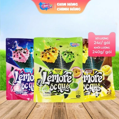 Bánh kem ốc quế Lemore Mix 240g - 3 vị sữa chua dâu, sầu riêng socola, chanh dây matcha, 75.000 VND - My Candy