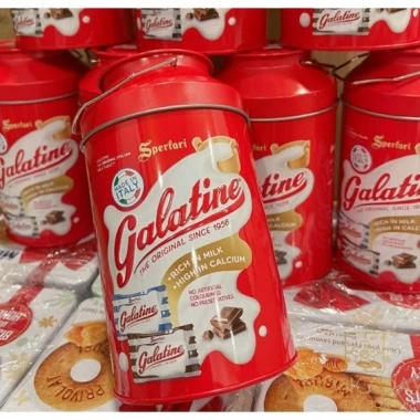 Bánh Kẹo Tết Hộp Thiếc Hình Xô 150g Kẹo Sữa Socola Dâu Galatine - Giảm Giá 325k