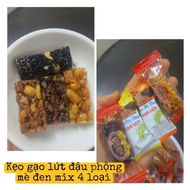Bánh kẹo Tết Kẹo gạo lứt đậu phộng mè đen ít ngọt Phú Xuân 100-500gr Giá 20.392₫ 2