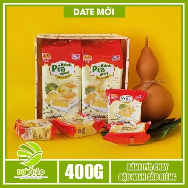 Bánh pía chay đậu xanh sầu riêng 400g truyền thống Tân Huê Viên không trứng, giảm còn 85k