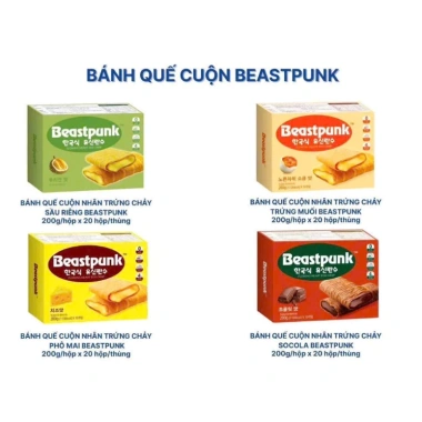 Bánh quế cuộn BeastPunk Hàn Quốc 200g 4 vị ngon: trứng muối, phô mai, sầu riêng, chocolate - Giảm còn 70.000₫