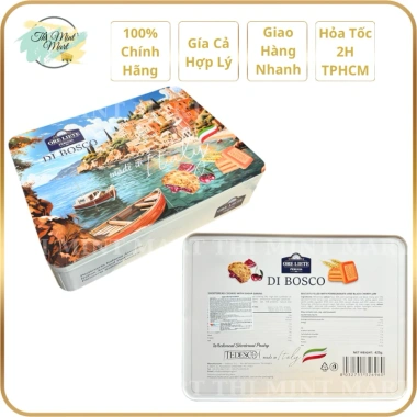 Bánh Quy DI BOSCO Tết 2.026 Phủ Hạt Đường, Nhân Mứt, Hộp Thiếc 425g và Túi Giấy - 242k