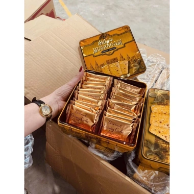 Bánh quy dừa nướng Mushroom hộp thiếc cao cấp 170g 3 màu xanh đỏ vàng - Quà Tết sang trọng, giảm giá 146k